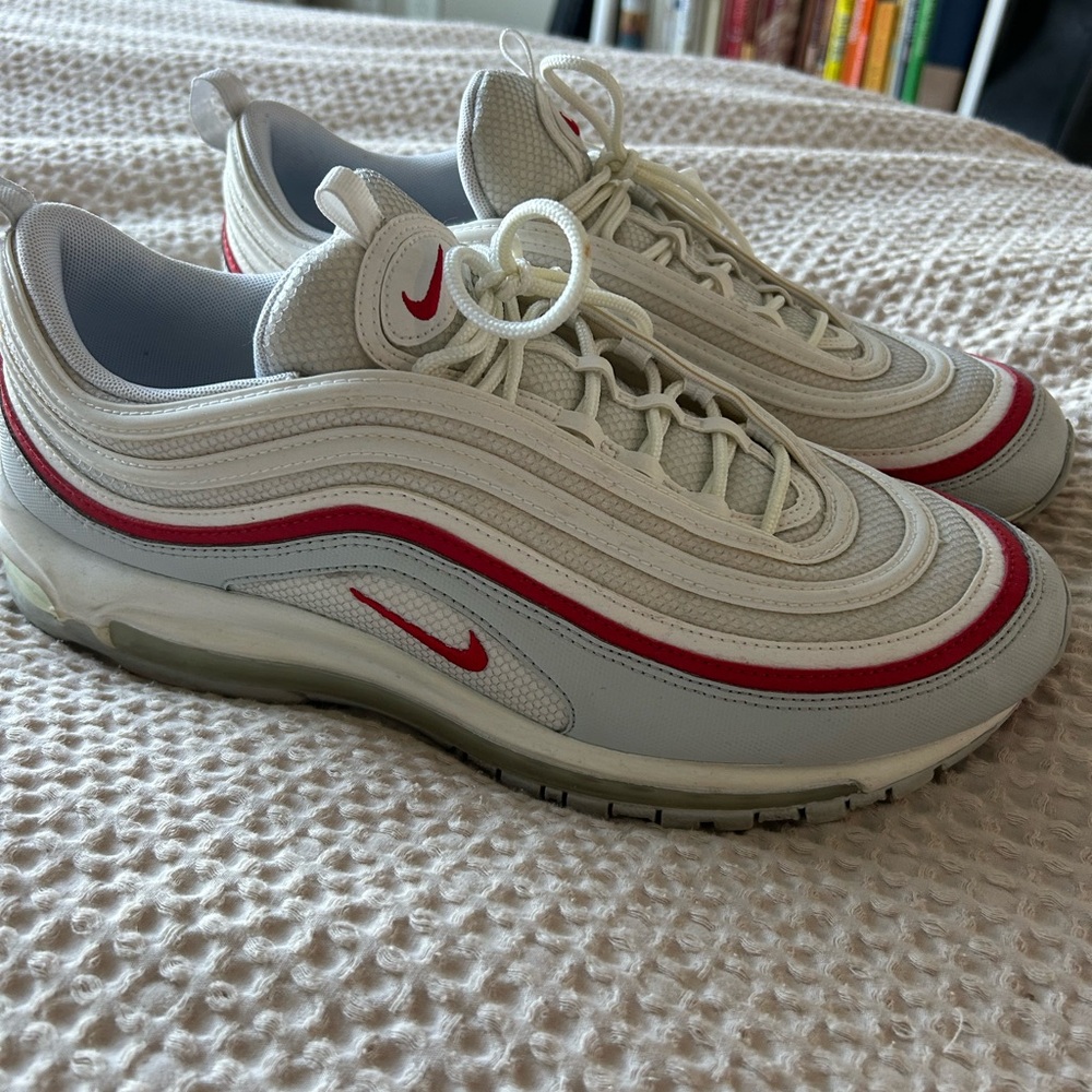 Nike Men's Air Max 97 White and Red Shoes